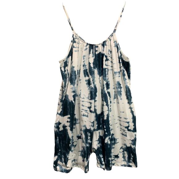 5XL Womens Soft Tie Dye Romper Blue White Pockets - Picture 1 of 9